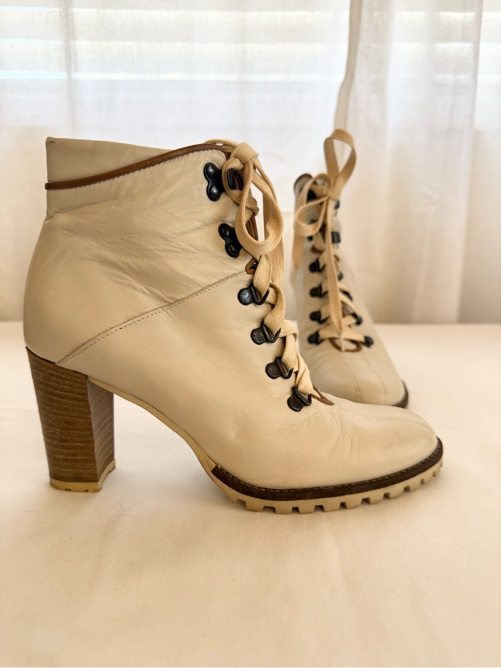 Coach Lucia Cream Lace-Up Booties